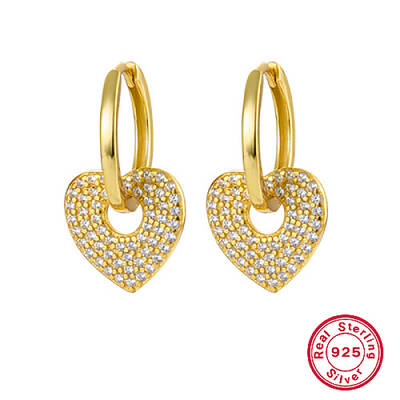 925 Sterling Silver Micro Pave Cubic Zirconia Dangle Hoop Earrings