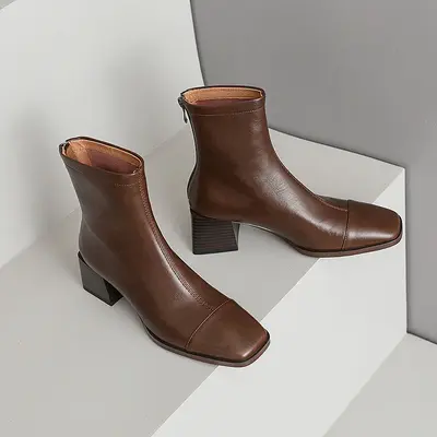 CHIKO Henar Square Toe Block Heels Ankle Boots