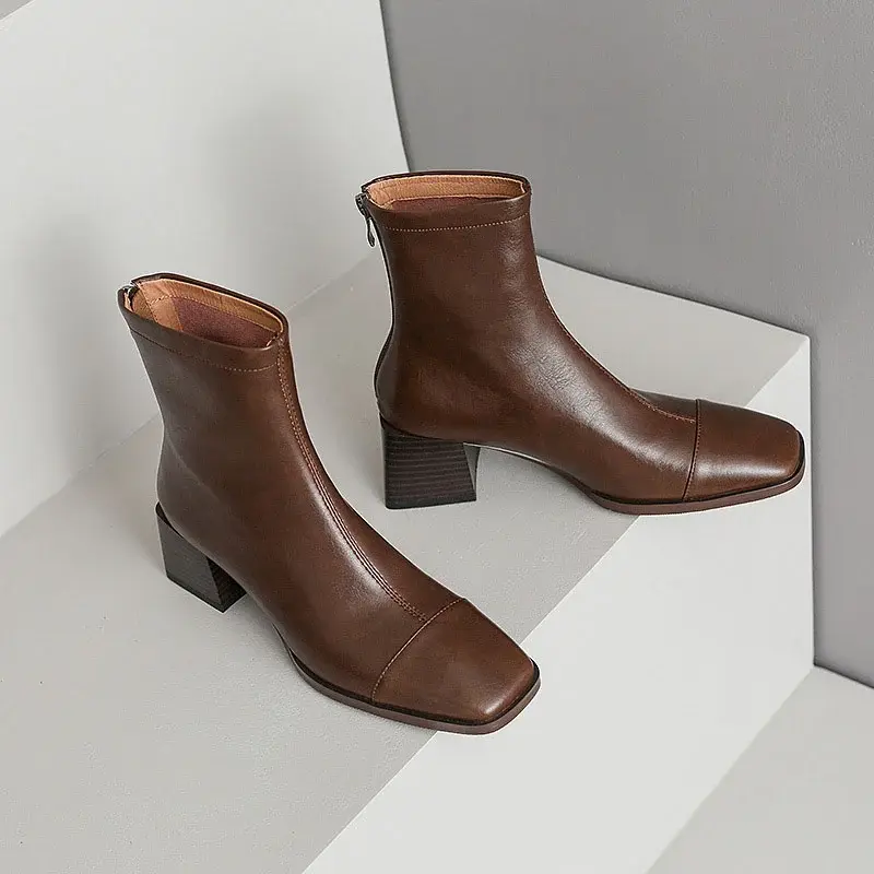 CHIKO Henar Square Toe Block Heels Ankle Boots