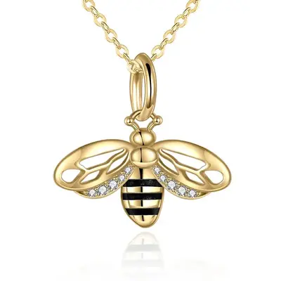 14K Gold Cubic Zirconia Bees Pendant Necklace