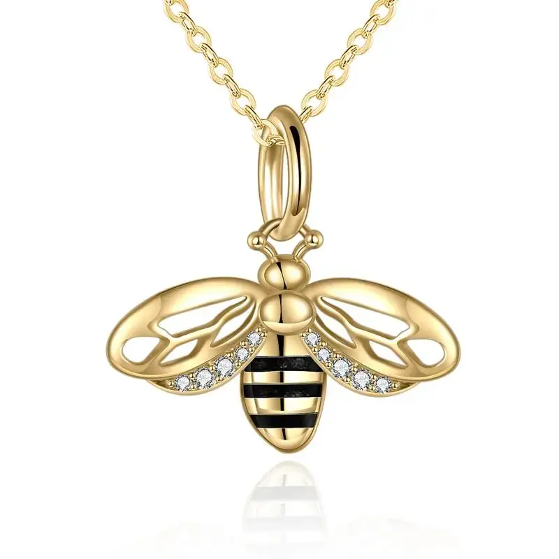 14K Gold Cubic Zirconia Bees Pendant Necklace