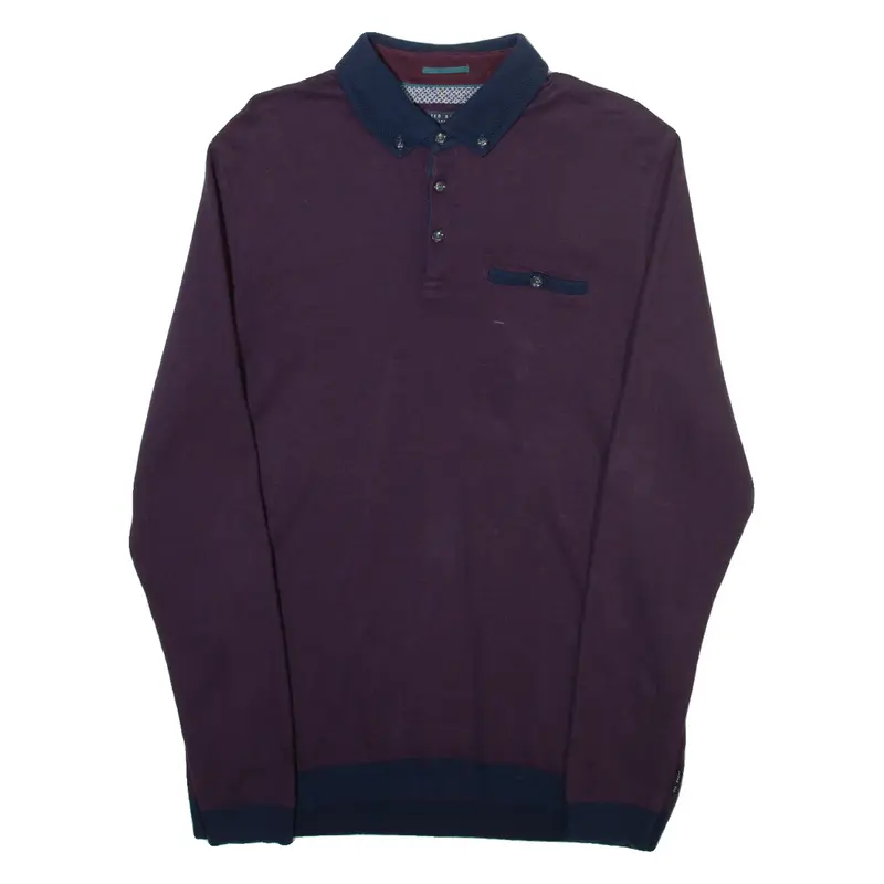 TED BAKER Mens Polo Shirt Purple Long Sleeve XL