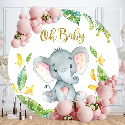 Aperturee Oh Baby Elephant Round Baby Shower Backdrop