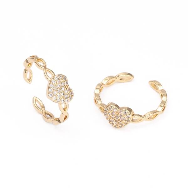 Adjustable Brass Micro Pave Clear Cubic Zirconia Cuff Rings