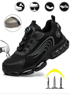 Men's Casual Low Top Work Shoes, Breathable Comfortable Anti-smash and Anti-puncture Shoes, Fashionable Safety Shoes for Dail...