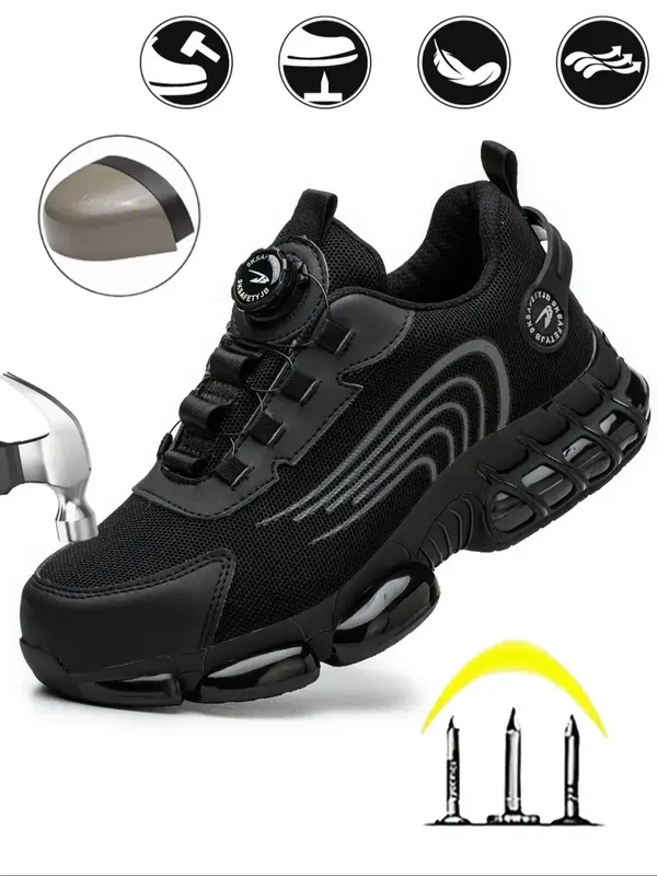 Men's Casual Low Top Work Shoes, Breathable Comfortable Anti-smash and Anti-puncture Shoes, Fashionable Safety Shoes for Dail...