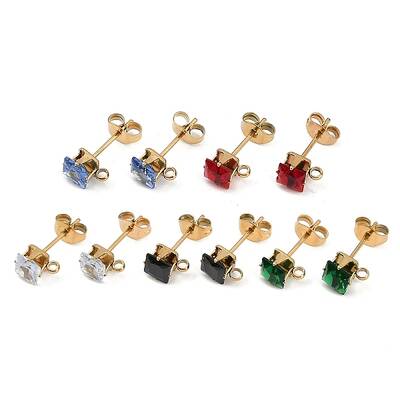 Ion Plating(IP) 304 Stainless Steel Cubic Zirconia Stud Earring Findings