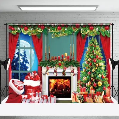 Aperturee Pine Leaves Window Fireplace Gift Christmas Backdrop - Aperturee
