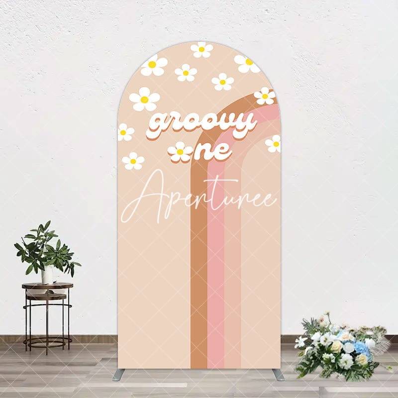 Aperturee White Daisy Floral Rainbow Groovy One Arch Backdrop, 1.6X4FT(0.5X1.2M), 38.18 USD, arch backdrop kit, GDDM0Y16-A