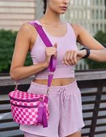 Nylon Crossbody Bag for Women,Outdoor Traveling Beach Checkered Black and White Handbags Wallets Oversized Slouchy Belt Bag C...