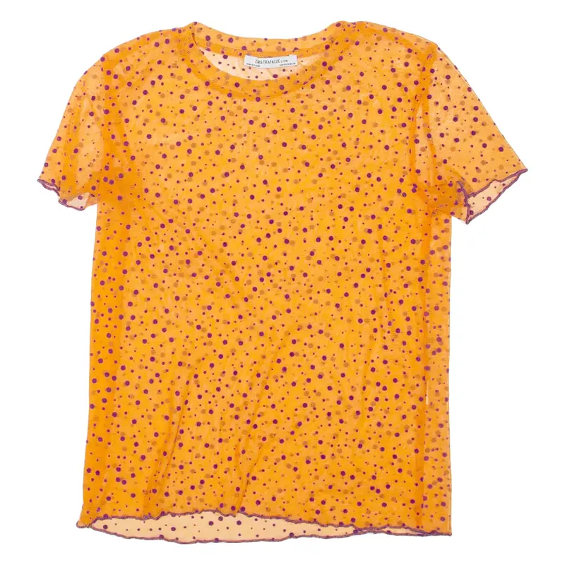 ZARA TRAFALUC Sheer Womens Printed Top Orange Spotted S