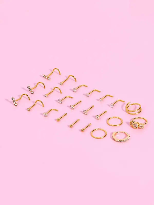 Mixed Style Rhinestone Decor Nose Ring, Stainless Steel Body Piercing Jewelry for Women & Men, Fashion Accessories for Party