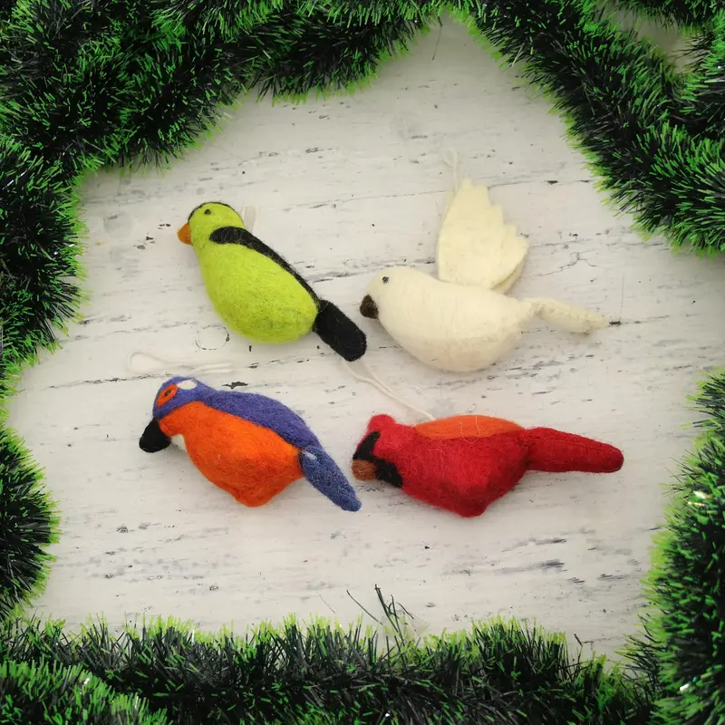 NOVICA Winter Birds Assorted Wool Felt Bird Ornaments from India (Set of 4)