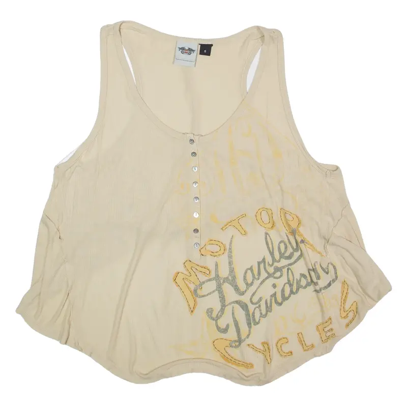 HARLEY DAVIDSON Ribbed Biker Vest Beige Sleeveless Womens S