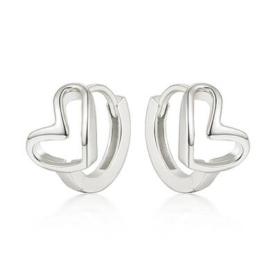 Anti-Tarnish Rhodium Plated Hollow Heart 925 Sterling Silver Hoop Earrings for Heart