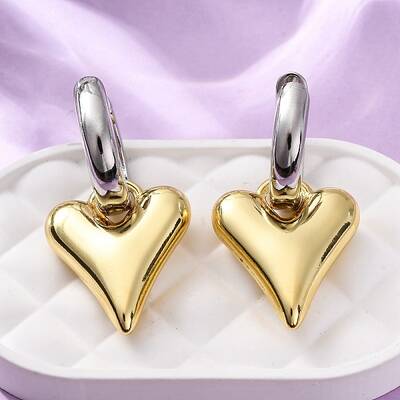 Two Tone Heart Brass Hoop Earrings