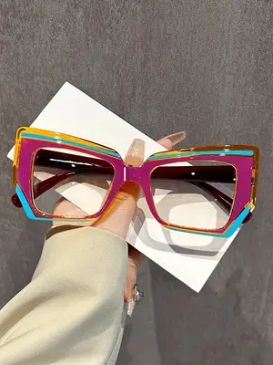 Colorblock Geometric Frame Glasses, Punk Trendy Oversized Frame Glasses for Men & Women, Fashion  Modern Glasses for Outdoor ...
