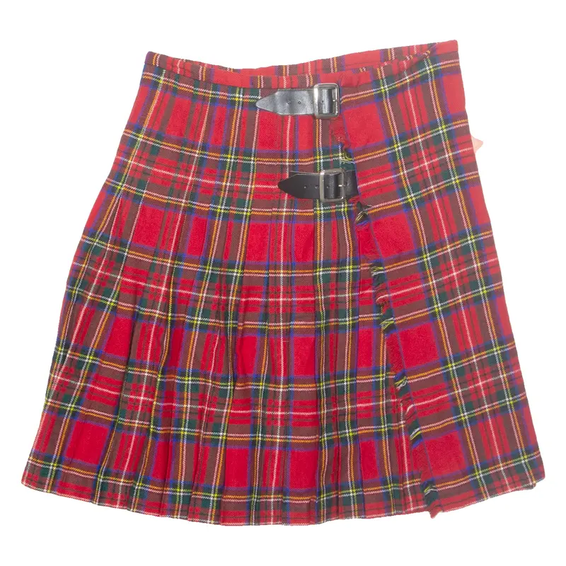 SAMES PRINGLE WEAVERS Belted Womens Pleated Skirt Red Knee Length Wool Plaid M