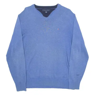 TOMMY HILFIGER Mens Jumper Blue V-Neck Tight Knit M