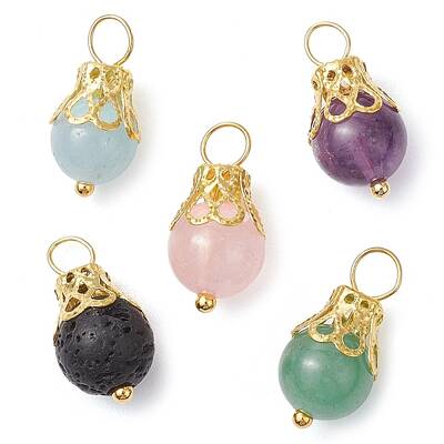 Natural Green Aventurine/Amethyst/Rose Quartz/Lava Rock/Quartz Round Pendants