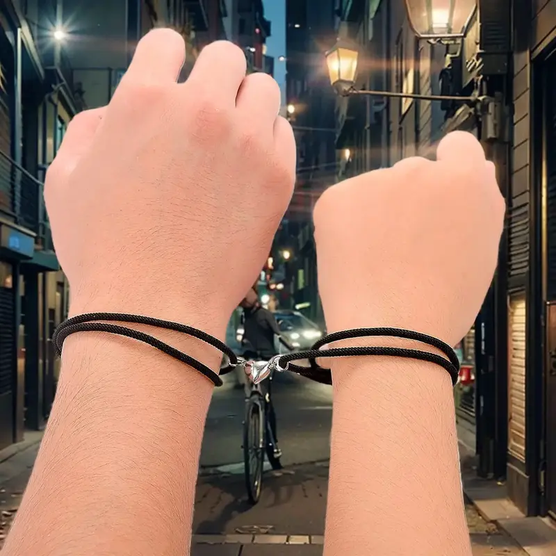 Jstyle Matching Heart Bracelets for Couples, Touch Bracelets for Long Distance, Adjustable Size - Perfect Couples Gift