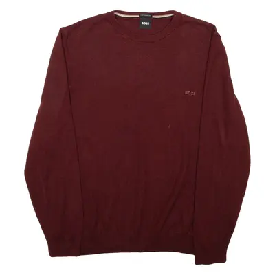 BOSS Mens Jumper Maroon Tight Knit M