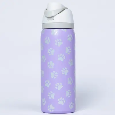 Paw Print Easy Sip Stainless Steel Water Bottle - 32oz - Black