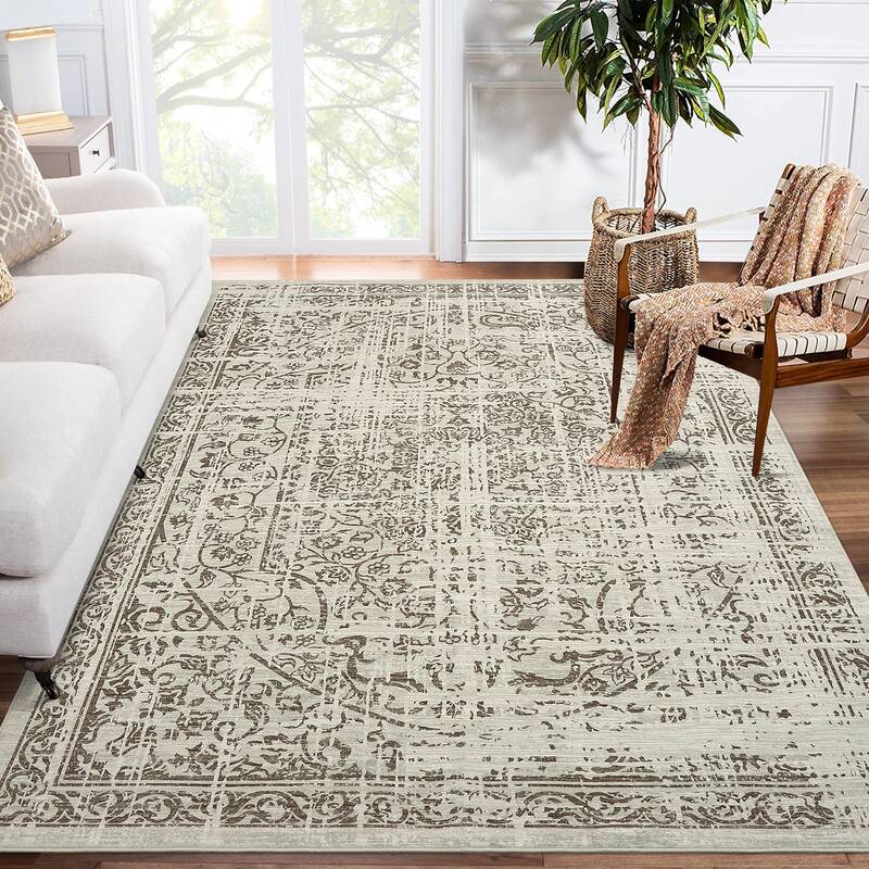 Garvee Vintage Area Rug, 4x6 Stain Resistant Carpet Non Shedding Non-Slip Soft Rug Bedroom Dining Room or Home Office, Low Pi...