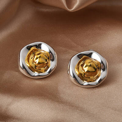 Irregular Flat Round Brass Stud Earrings