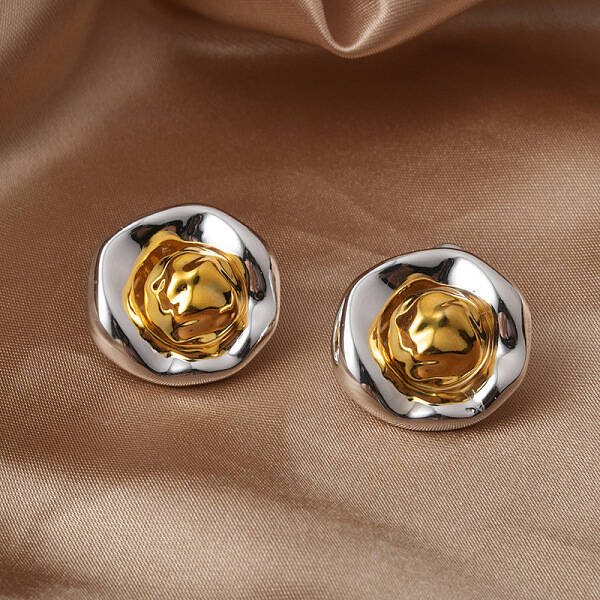 Irregular Flat Round Brass Stud Earrings