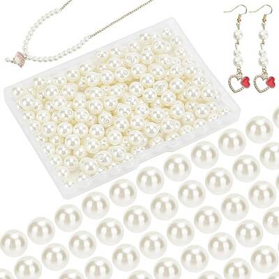200Pcs 8mm Tiny Satin Luster Round Glass Pearl Beads Assortment Lot for Jewelry Making Round Box Kit