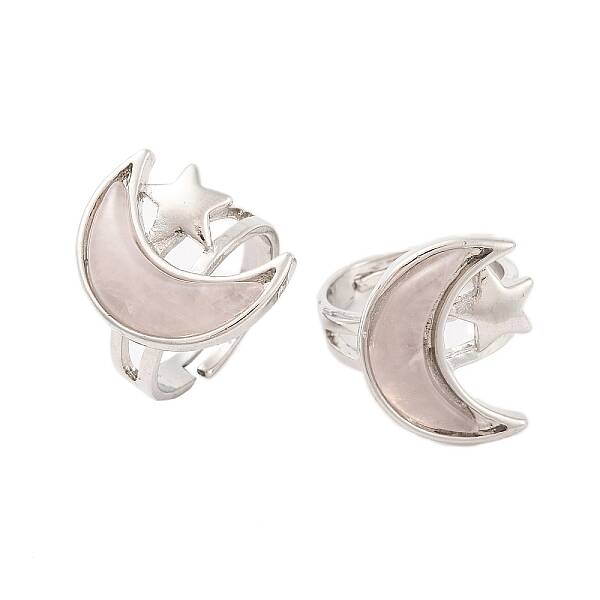 Moon & Star Natural Rose Quartz Adjustable Rings