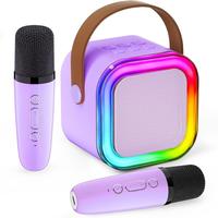 Mini Karaoke Machine for Children and Adults, Portable Bluetooth Speaker with 2 Wireless Microphones, 5 Vioce Effect, Colorfu...