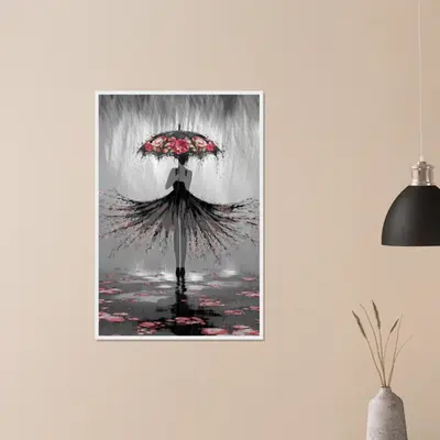 Whispers of the Rain - Woman with Umbrella Art