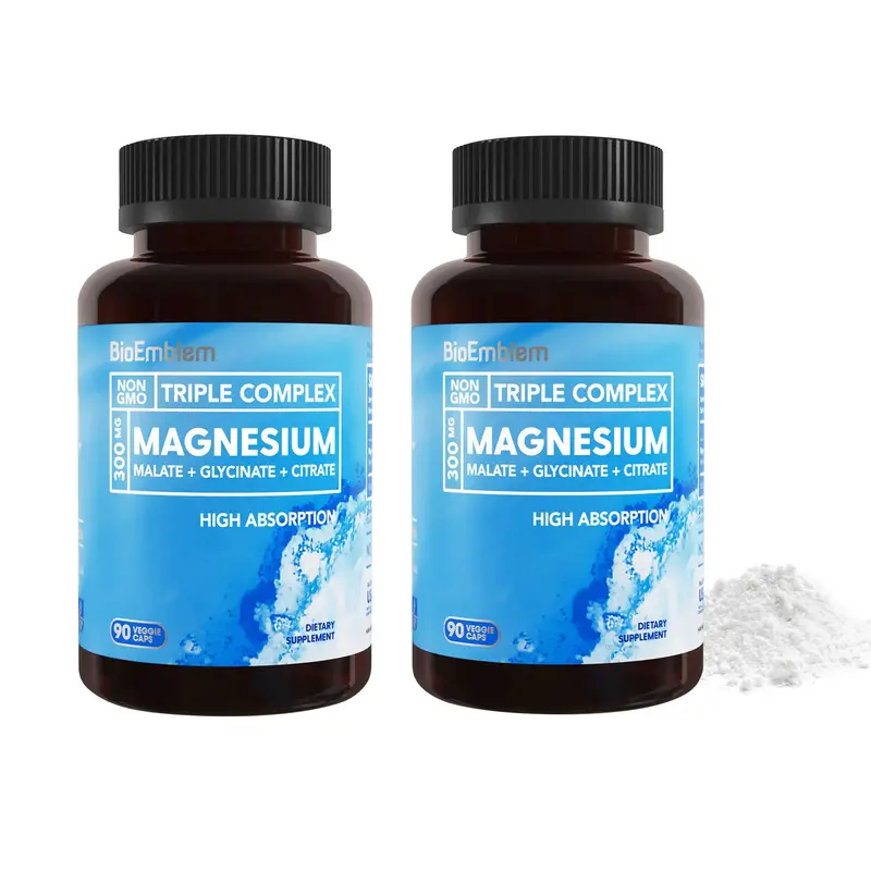 BioEmblem Triple Magnesium Complex 300mg for Adult 180 Capsules with Magnesium Glycinate, Malate, Citrate - Muscles, Nerves, ...