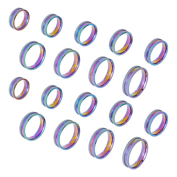 18Pcs 9 Size 201 Stainless Steel Grooved Finger Rings Set for Men Women