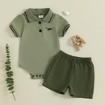 Infant Baby Boys 2Pcs Summer Outfits Short Sleeve Lapel Collar Romper + Shorts Set Newborn Clothes