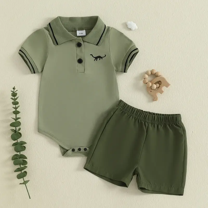 Infant Baby Boys 2Pcs Summer Outfits Short Sleeve Lapel Collar Romper + Shorts Set Newborn Clothes