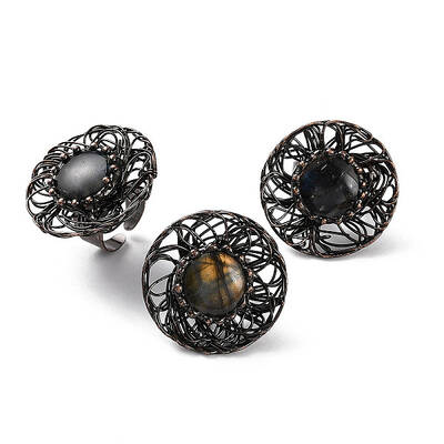 Natural Labradorite Round Open Cuff Rings