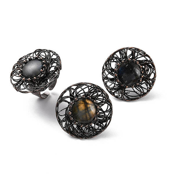 Natural Labradorite Round Open Cuff Rings