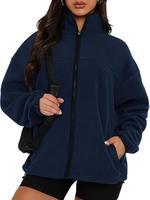 BTFBM Women's Zip Up Baggy Basic Fleece Jacket with Stand Collar and Pockets for Fall and Winter - Womenswear, Tops