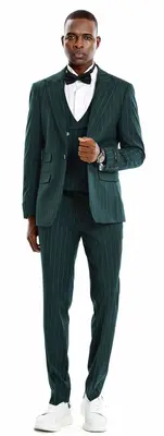 Tazio Men's Skinny Fit Pinstripe Suit 3 Piece Set Stylish Professional Look