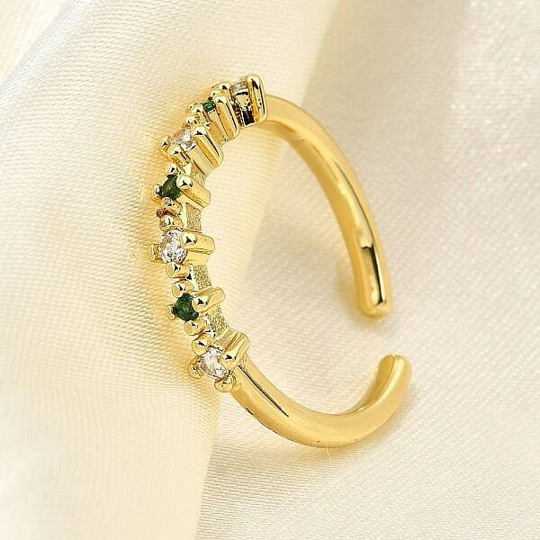Brass Micro Pave Cubic Zirconia Cuff Rings for Women