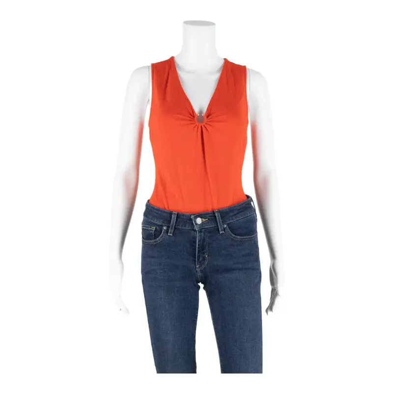 GUESS Womens Bodysuit Red V-Neck Sleeveless S