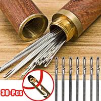 Stainless Steel Blind Sewing Needle Set, 1 Set Including 30pcs Quick Automatic Self-threading Needle & 1 Count Storage Bucket...