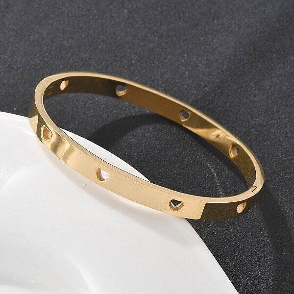 Hollow Heart 304 Stainless Steel Bangles for Women