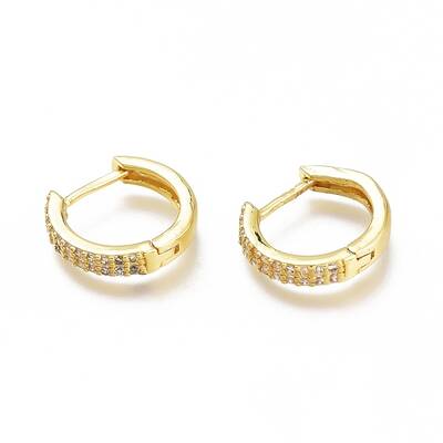 Brass Micro Pave Clear Cubic Zirconia Huggie Hoop Earrings