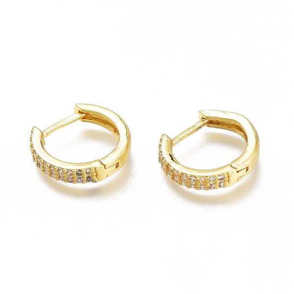 Brass Micro Pave Clear Cubic Zirconia Huggie Hoop Earrings