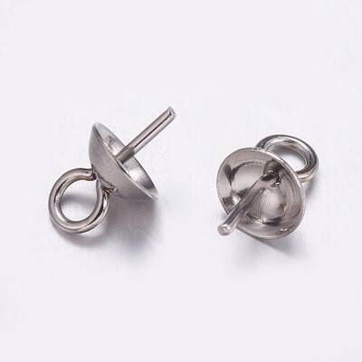 304 Stainless Steel Cup Pearl Peg Bails Pin Pendants