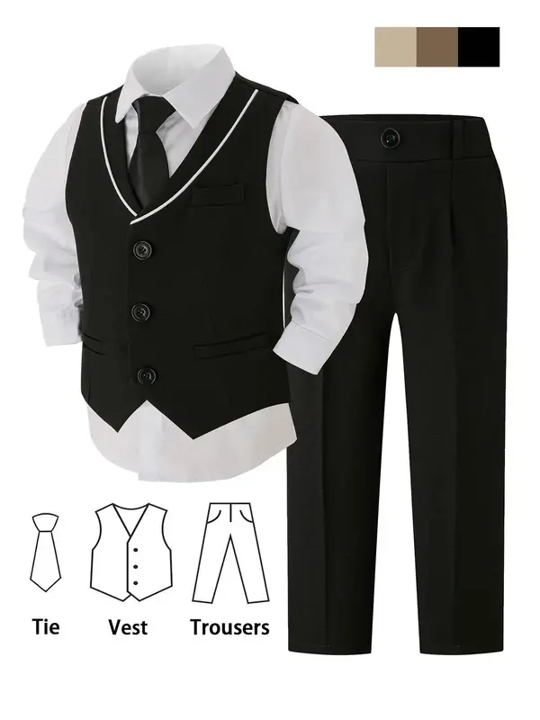 3-PIECE BOYS' FORMAL VEST SET - SUITABLE AS A GIFT FOR BOYS, TODDLERS, TEENAGERS, CHILDREN, YOUNG PEOPLE, WEDDINGS, GRADUATIO...